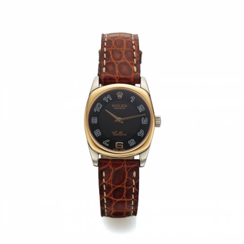 ROLEX CELLINI REF. 6229. QUARTZ PINK WHITE GOLD. Rolex, Genève, Cellini, case No. K676578, Ref. 6229. Made. circa 2007.. Fine, tonneau-shaped, 18K pink and white gold quartz. wristwatch with an 18K white gold Rolex buckle.. Accompanied by a service box 