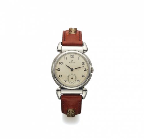 OMEGA MEDICUS STAYBRITE. Omega, "Medicus" movement No. 8925403, case No.. 9510309, Ref. CK 2009. Made circa 1937.. Fine and very rare, center seconds, "Staybrite" stainless. steel wristwatch with oversized claw lugs.