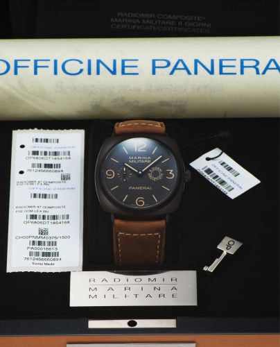 PANERAI REF. OP 6806 PAM 339 8-DAY RADIOMIR COMPOSITE. Panerai, Marina Militare, Composite Radiomir 8-Day Brevettato, No. M 0375/1500, Ref. OP 6806.. Made in a limited edition of 1500 pieces in 2010.. Very fine, large, cushion-shaped, water-resistant, 8 d