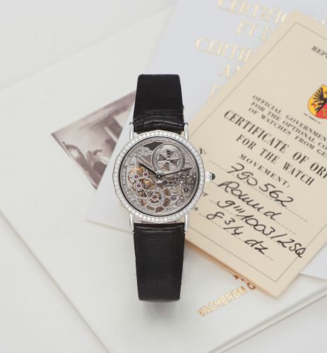 VACHERON CONSTANTIN REF. 13508. SKELETONIZED. DIAMOND AND WHITE GOLD. Vacheron Constantin, Genève, No. 790562, case No. 705985. Ref 13508., Made in 1998.. Very fine, thin, skeletonized, 18K white gold. and diamond lady's wristwatch with an 18K white gold.