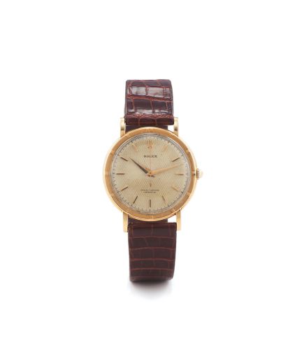 ROLEX REF. 4448 YELLOW GOLD. Rolex, " Officially Certified Chronometer", No. 82234. Ref. 4448. Made in 1952.. Fine, center seconds, manual-winding, 18K yellow. gold wristwatch with gold plate Rolex buckle.