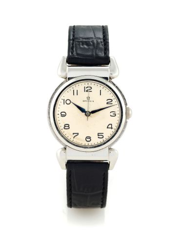 OMEGA MEDICUS STAYBRITE.Omega, Medicus movement No. 8625943, case No. 9375571, Ref. CK 2009. Made circa 1937. Fine.and very rare, center seconds, Staybrite stainless steel wristwatch with oversized claw lugs.