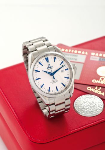 OMEGA SEAMASTER AQUA TERRA.Omega, Seamaster Aqua Terra Co-Axial Chronometer, 150m/500ft, movement No..80603376, Ref. 25023300. Made circa 2008..Very fine, large, center seconds, self-winding, water-resistant wristwatch with date and a.stainless steel Omeg