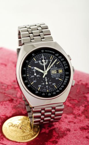 OMEGA REF. ST 176.0012 SPEEDMASTER MARK 4.5 STEEL.Omega Speedmaster, Automatic, Ref. ST 176.0012. Made circa 1980..Fine, self-winding, water-resistant, tonneau shaped, stainless steel wristwatch with day, date.round button chronograph, 12-hour register, c