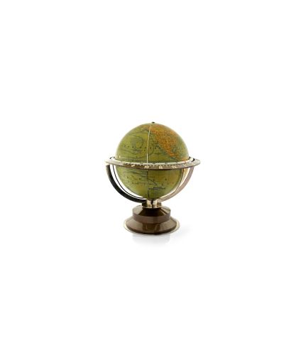 LÉON HATOT - ART DECO ELECTRIC.ILLUMINATED GLOBE CLOCK MAPLUX.Léon Hatot, (ATO), Maplux, electric, the globe gores.by J. Forest, 17-19, Rue de Buci, Paris. Made circa 1935..Fine and very unusual, Art Deco, bronzed and chromed.electric terrestrial globe Wo