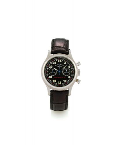 FRANCK MULLER ENDURANCE 24.Franck Muller, Genève, Endurance 24, No. 292, Ref. 2880..Made circa 1998..Fine and unusual, water-resistant, stainless steel wristwatch with round button chronograph, register, and a 24-hour dial.