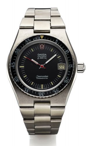 OMEGA REF. 198.0005 ELECTRONIC SEAMASTER.Omega, Electronic, f 300 Hz, Seamaster Chronometer, No..34655680, Ref. ST 198.0005. Made circa 1975..Fine and rare, tonneau-shaped, center seconds, water-resistant.stainless steel electronic diver's wristwatch with