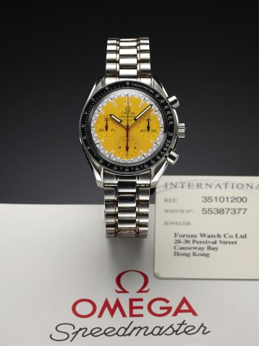 OMEGA REF. 175.0032 SPEEDMASTER AUTOMATIC STEEL.Omega, Speedmaster, Automatic, case No. 55387377, Ref. 175.0032..Made circa 1996..Fine, self-winding, water-resistant, stainless steel wristwatch with.round button chronograph, registers, tachometer and a st