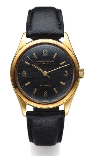VACHERON CONSTANTIN AUTOMATIC.YELLOW GOLD HONEYCOMB DIAL.Vacheron Constantin, Genève, Automatic, No. 505593, case No. 334345.Ref. 4870. Made in 1954..Very fine and rare, center seconds, self-winding, water-resistant, 18K yellow gold.wristwatch.