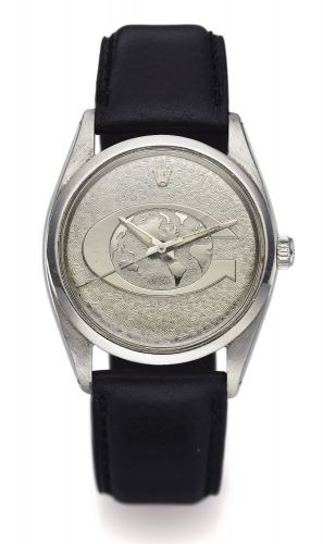 ROLEX REF. 1018 GLOBAL INSURANCE LOGO.Rolex, Oyster Perpetual, Superlative Chronometer, Officially Certified,.case No. 675731, Ref. 1018. Made in 1961 for the Global Insurance Co..for promotional purposes..Very fine and extremely rare, center seconds, sel