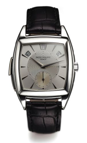 PATEK PHILIPPE REF 5033 MINUTE REPEATER PERPETUAL CALENDAR PLATINUM.Patek Philippe, Genève, No. 1904512, case No. 4418991, Ref. 5033P-010..Extremely rare, fine and important, tonneau-shaped, Art Deco-style, minute-repeating, self-.winding, platinum wristw