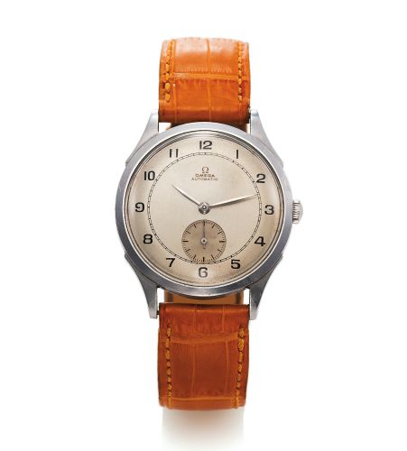 OMEGA REF. 2374 AUTOMATIC STEEL.Omega, Automatic, movement No. 10177830, Ref. 2374. Made circa 1945..Fine and rare, Bumper rotor, self winding, stainless steel wristwatch.