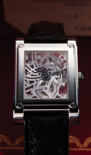 CARTIER REF. 2772 TANK SKELETONIZED PLATINUM.Cartier, Paris, Tank, No. 11/20, Ref. 2772. Made in a limited.edition of 20 pieces circa 2006..Very fine and very rare, rectangular, water-resistant.skeletonized, manual winding,platinum wristwatch with an 18K.