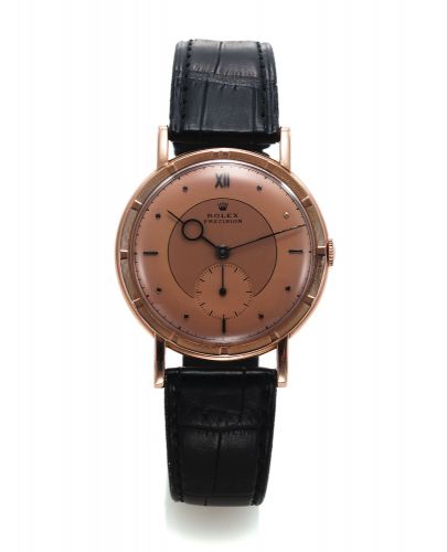 ROLEX REF. 4325 PRECISION METROPOLITAN PINK GOLD.Rolex, Precision, Metropolitan, No. 24307, case No. 413725, Ref. 4325. Made in 1946..Fine and rare, manual winding, 14K pink gold wristwatch.