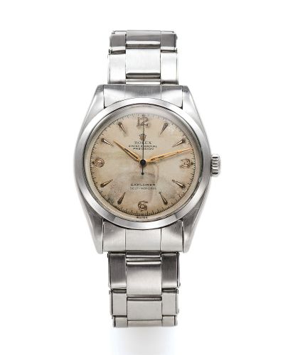 ROLEX REF. 6298 EXPLORER STEEL.Rolex, Oyster Perpetual, Precision, Explorer, Self winding,.case No. 928410, Ref. 6298. Made in 1953..Fine and rare, center seconds, self-winding, water-resistant.stainless steel wristwatch.
