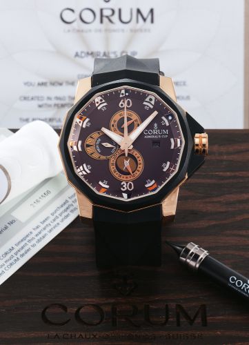 CORUM REF. 277.931.91 ADMIRAL'S CUP.TIDES 48 RUBBER AND PINK GOLD.Corum, ''Admiral's Cup'', No. 2161550, Ref. 277.931.91. Made circa 2010..Fine and unusual, dodecagonal, water-resistant, self-winding, center second, 18k.pink gold and vulcanized black rubb