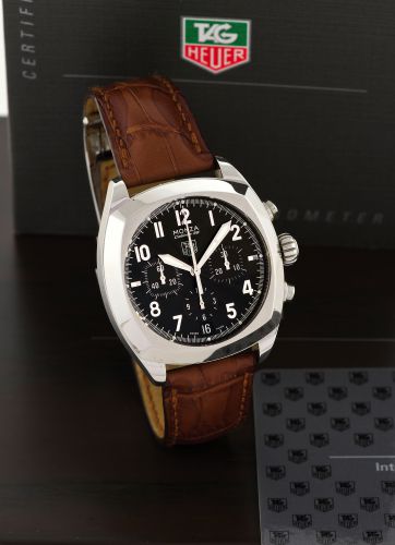 TAG HEUER, MONZA CALIBER 36 CHRONOGRAPH.Tag Heuer, Monza Caliber 36, case No. 171002, Ref. CR 5110. Made in the 2000s..Fine, cushion-shaped, self-winding, water-resistant, stainless steel wristwatch with.round button chronograph, registers, date and a sta