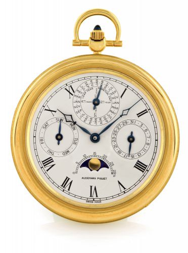 AUDEMARS PIGUET QUANTIEME PERPETUEL YELLOW GOLD DRESS WATCH.Audemars Piguet, Quantieme Perpétuel, No. 117, movement No. 263830, case No. B 78846..Made in the 1980s..Very fine, elegant and rare, thin, keyless, 18K yellow gold dress watch with perpetual.cal