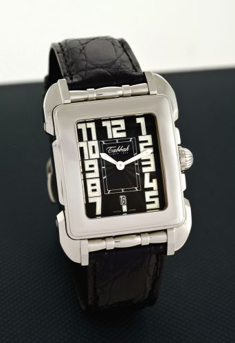 TABBAH SAGA, NO. 112/199, STEEL.Tabbah, Swiss, Saga, No. 112/199. Made in the 2000's..Fine, quartz, water-resistant, stainless steel wristwatch with date and.a stainless steel Tabbah deployant clasp. Accompanied by a fitted box.