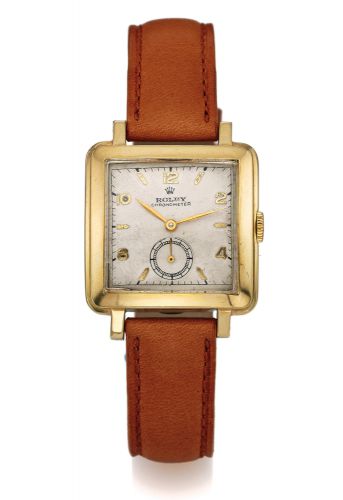 ROLEX REF 4645 STEEL YELLOW GOLD.Rolex, Chronometer, case No. 682184, Ref. 4645..Made in the late1940's..Fine and rare, square, self-winding, stainless steel.and gold wristwatch.