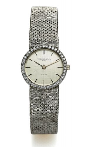 VACHERON REF. 6898 LADY'S WHITE GOLD.DIAMONDS.Vacheron Constantin, Genève, retailed by Tuerler, No. 606329, case No..435960, Ref. 6898. Made circa 1960..Fine and elegant, thin, 18K white gold and diamonds lady's wristwatch with an integral 18K white gol
