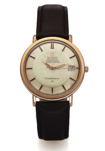 OMEGA REF. 168.004 CONSTELLATION GOLD-PLATED.Omega, Constellation, Automatic Chronometer Officially.Certified, No. 24477370, Ref. 168.004. Made in 1965..Fine, water-resistant, self-winding, center seconds, yellow.gold-plated Chronometer wristwatch with da