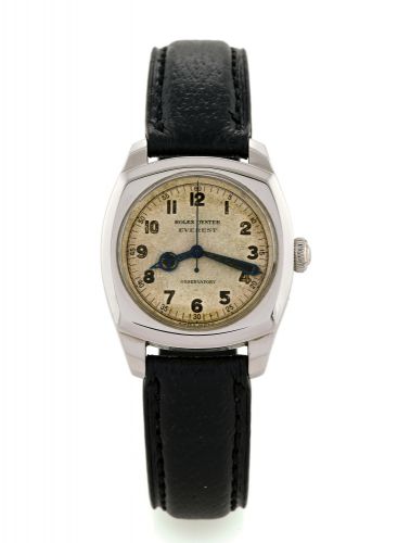 ROLEX REF 3139 OYSTER EVEREST OBSERVATORY STEEL.Rolex, Oyster Everest, Observatory, case No. 214602, Ref. 3139. Made in the 1940's..Fine rare, cushion-shaped, water-resistant, stainless steel wristwatch.
