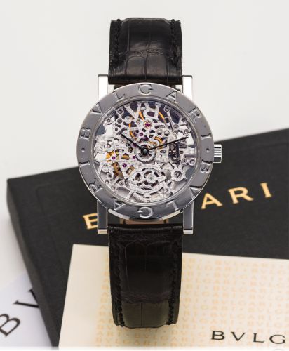 BVLGARI BVLGARI BVLGARI.SKELETONIZED WHITE GOLD.Bvlgari, Swiss, Bvlgari-Bvlgari, Ref. BBW33GLSKP..Made circa 2000s..Fine and rare, skeletonized, self-winding, 18K white gold.wristwatch with an 18K white gold Bulgari buckle. Accompanied.by a fitted Bvlgari