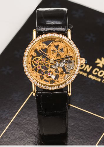 VACHERON CONSTANTIN REF. 13508.SKELETONIZED.DIAMOND YELLOW GOLD.Vacheron Constantin, Genève, No. 746994, case No. 587789.Ref 13508., Made circa 1990s..Very fine, thin, skeletonized, 18K yellow gold and diamond lady's.wristwatch with an 18K yellow gold Vac
