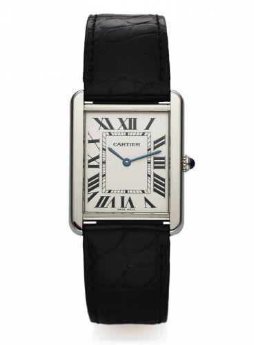 CARTIER REF. 2715 TANK SOLO QUARTZ STEEL.Cartier, Tank Solo, case No. 700055, Ref. 2715..Made circa 2008..Fine, rectangular, water-resistant, stainless steel quartz.wristwatch with a stainless steel Cartier deployant clasp.