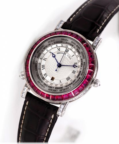 BREGUET REF. 3701 MARINE HORA MUNDI BAGUETTE.WHITE GOLD.DIAMONDS AND RUBIES.Breguet, Marine Hora Mundi, Automatique, No. 3284E, Ref. 3701. Made circa 1990..Very fine and rare, World Time, center-seconds, self-winding.water-resistant, 18K white gold, ruby 