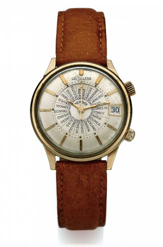 LECOULTRE MEMOVOX WORLDTIME.GOLD-PLATED.LeCoultre, Memovox World-time. Made in the 1950's..Fine, center-seconds, self-winding, gold-plated.wristwatch with date, World Time and an alarm..Dial, case and movement signed.