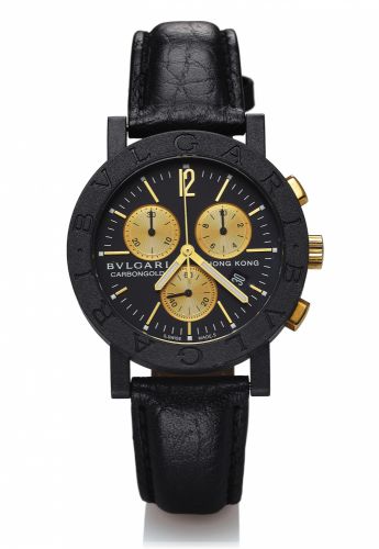 BULGARI REF. BB 38 CL CH.CARBONGOLD QUARTZ CHRONO.Bulgari, Carbongold Hong Kong, No. 156 / 999, Ref. BB 38 CL CH. Made in a limited edition of 999 examples in 2007..Fine, water-resistant, carbon-fiber and gold quartz.wristwatch with oval-button chronograp