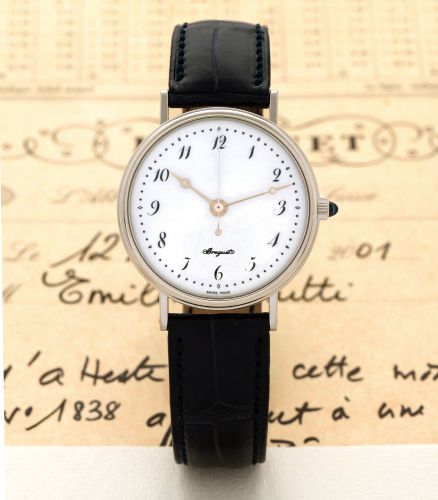 BREGUET REF. 1775 PLATINUM ENAMEL.Breguet, 1775, movement No. 0011838, case No. 3863 K, Ref. 1775PT. Made in a limited edition of 225 pieces in 2000, pieces.individually numbered from 1775 to 2000, to commemorate the.225th Anniversary of the founding of t