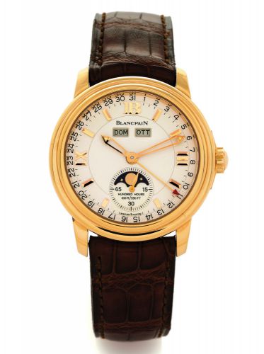 BLANCPAIN 2100 MOONPHASE CALENDAR PINK GOLD.Blancpain, 2100 Moon Phase Calendar, No. 217/250, Ref. 2763..Made in a limited edition of 250 pieces in 1999..Very fine, self-winding, water-resistant, officier-type 18K pink gold.wristwatch with triple date cal