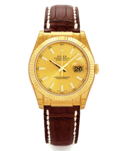 ROLEX REF. 116138 DATEJUST.Rolex, Oyster Perpetual Datejust, Superlative Chronometer Officially Certified, case No. F756029, Ref. 116138. Made in 2004.sold in 2005..Fine, center-seconds, self-winding, water-resistant, 18K yellow gold.wristwatch with date 