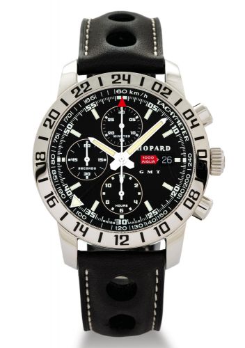 CHOPARD MILLE MIGLIA GMT.Chopard, Mille Miglia GMT, Competitor 159, case No. 1020748.Ref. 8954. Made circa 2000..Fine, two time zone, self-winding, water-resistant, stainless steel.Chronometer wristwatch with round button chronograph, registers.tachometer