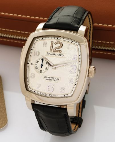 JEANRICHARD PIECE UNIQUE REF. 86016 HAUTE.HORLOGERIE MINUTE REPEATER WHITE GOLD.JeanRichard, Pièce Unique, Haute Horlogerie Rèpètition Minutes, Ref. 86016-53-097..Made as a unique piece circa 2010..Extremely fine, minute-repeating, large, cushion-shaped, 