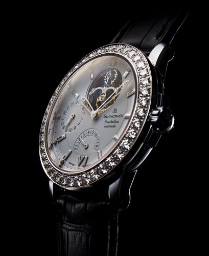 BLANCPAIN LEMAN TOURBILLON.AUTOMATIC.DIAMOND AND WHITE GOLD.Blancpain, Leman Tourbillon - Automatic, No. 189. Made circa 2005..Very rare and elegant, self-winding 18K white gold wristwatch with 8-day power-.reserve, visible one-minute tourbillon regulator