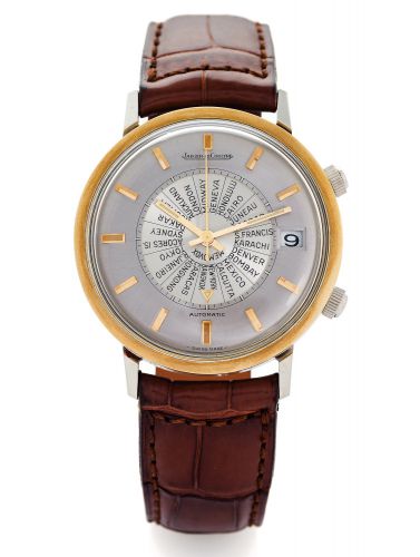 JAEGER LECOULTRE MEMOVOX WORLD TIME STEEL.Jaeger-LeCoultre, Memovox, Automatic. Made in the 1950s..Fine, center-seconds, self-winding, stainless steel and yellow.gold, World Time wristwatch with date, alarm, 2 crowns..Dial, case and movement signed.