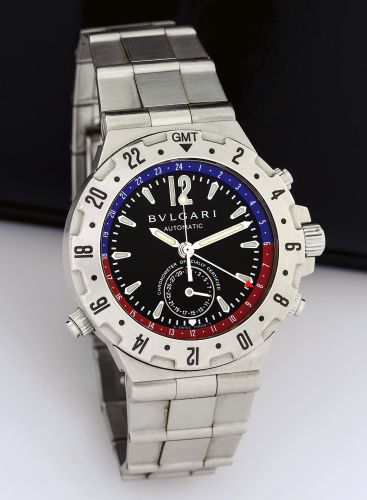 BULGARI DIAGONO PROFESSIONAL GMT ARIA - STEEL.Bulgari, Automatic Chronometer Officially Certified, GMT, Diagono.Pro, No. L00976, Ref. GMT40SSD. Made circa 2003..Fine, stainless steel, self-winding, water-resistant wristwatch with.center seconds, three-tim