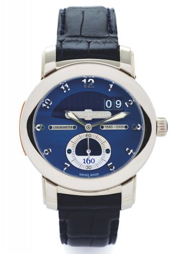ULYSSE NARDIN 160TH ANNIVERSARY.CHRONOMETER - WHITE GOLD.Ulysse Nardin, Chronometer 1846-2006, 160th Anniversary.No. 238, Ref. 1600-100. Made in a limited edition of 500.pieces in 2006..Very fine and rare, curved oval, self-winding, water-resistant.18K wh
