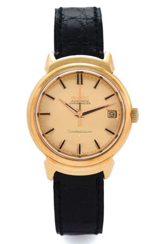 OMEGA, REF. 14398 YELLOW GOLD CONSTELLATION.Omega, Automatic, Chronometer, Constellation, movement No..18189930, case No. 554190, Ref. 14398 SC. Made in 1961..Fine and rare, center seconds, water resistant, self-winding, 18K.yellow gold wristwatch with da