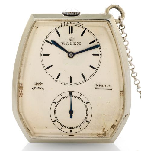 ROLEX REF. 1586, WHITE GOLD PRINCE IMPERIAL.Rolex, Prince Imperial, Ref. 1586, movement No. 1000884, case.No. 1003410, Ref. 1586. The case with Glasgow import marks for.1931-2..Fine, assymetric, 18K white gold keyless dress watch with Observatory.movement