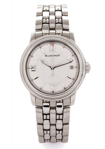 BLANCPAIN STEEL 2100 SPORT.Blancpain, 2100 Sport, No. 430. Made circa 2000..Fine, center-seconds, self-winding, water-resistant.stainless steel wristwatch with date and a stainless steel.Blancpain link bracelet with concealed deployant clasp..Dial, case a