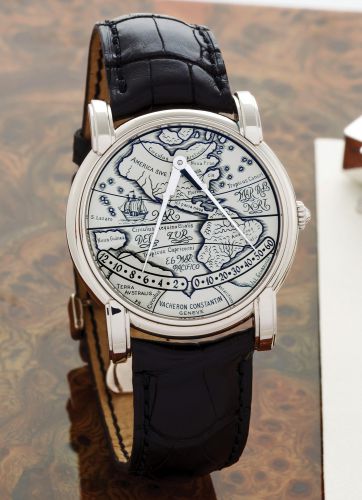 VACHERON CONSTANTIN PLATINUM MERCATOR - AMERICA.Vacheron Constantin, Genève, Gérard Mercator 1594-1994, movement No. 798638, case No. 674078, Ref. 43050. Sold on January 21st, 1997..Very fine and unusual, self-winding, water-resistant, platinum wristwatch