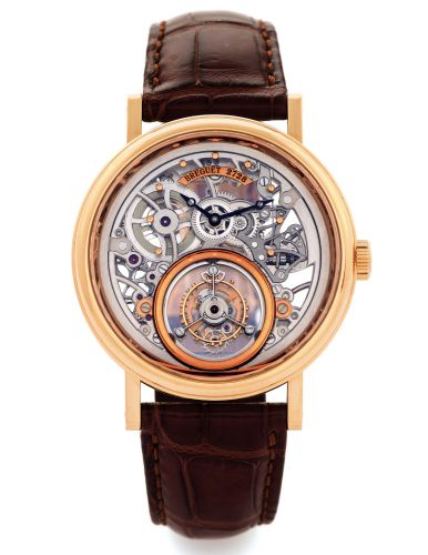 BREGUET, REF. 5335 MESSIDOR TOURBILLON.MYSTERIEUSE SQUELETTE PINK GOLD.Breguet, Tourbillon Messidor, No. 2728, movement No. 4980, Ref. 5335..Sold on February 3, 2010..Extremely fine and rare, large, 18K pink gold skeletonized wristwatch with.floating visi