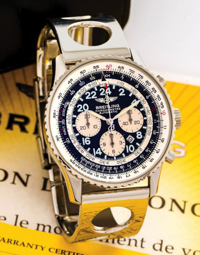BREITLING COSMONAUTE.24-HOUR DIAL STAINLESS STEEL.Breitling, Chronometre Automatic, No. 126/1000, case.No. 710678, Ref. A 22322. Made in a limited edition of.1000 pieces, sold November 25th, 2010. Fine, self-winding.water-resistant, stainless steel wristw