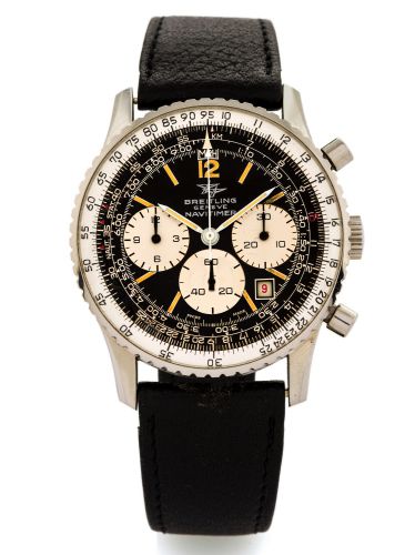 BREITLING NAVITIMER REF 7806.Breitling, Genève, Navitimer, case No. no longer.visible, Ref. 7806. Made circa 1973..Fine and rare, large, stainless steel wristwatch with.round button chronograph, registers, date, slide-rule..Dial, case and movement signed.