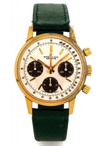 BREITLING REF 815 CHRONOGRAPH.Breitling, chronograph, case No. 1439890, Ref. 815..Made circa 1960..Fine and rare, water resistant, antimagnetic, stainless.steel/gold plated wristwatch, round button chronograph.registers and tachometer..Case and movement s